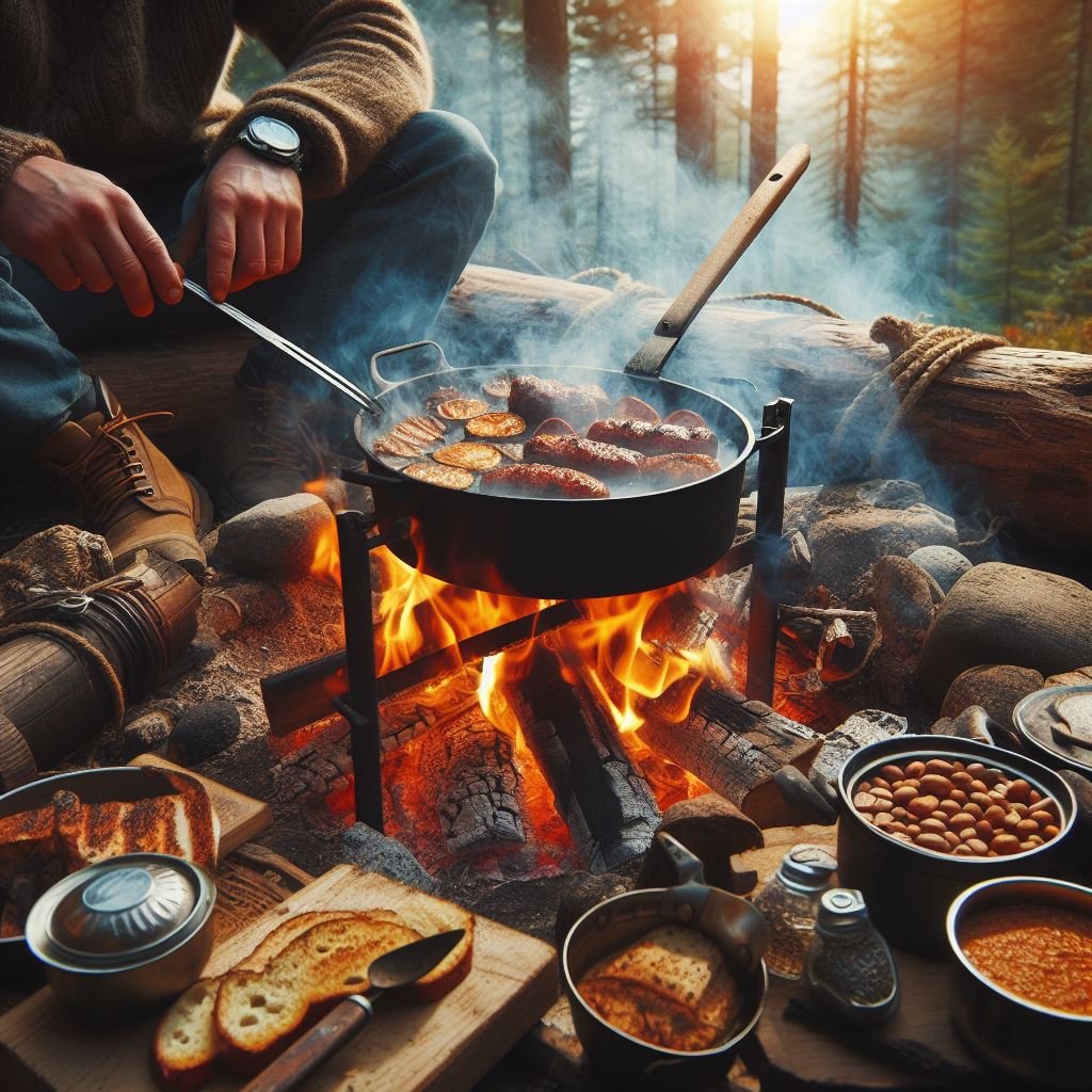 campfire cooking over open flames