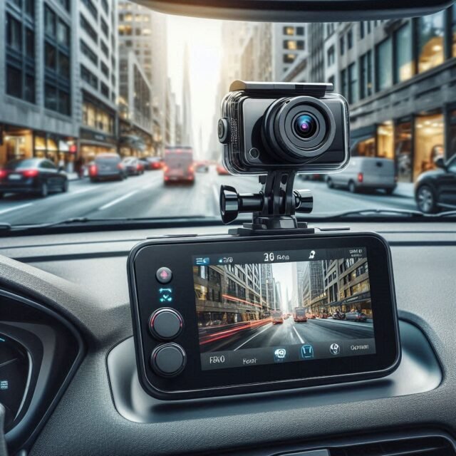 Big city urban forward and rear dash cams being used