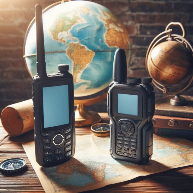 satellite communication devices standing up on table