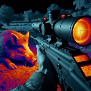 Hog moving in at night with thermal scope view