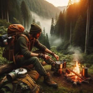 Backpacking and cooking over an open fire image by outdoor tech lab
