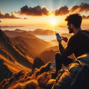 Best global phones for travel being used in remote location showing emergency communication capabilities