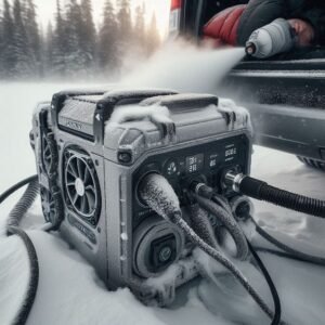 Durable portable power station operating in freezing temperatures during winter camping