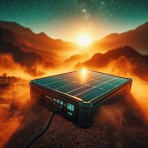 Off-grid solar charging setup with Anker portable power station in desert wilderness