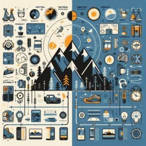 Infographic comparing traditional outdoor gear versus innovative 2025 outdoor gear brands showing performance and sustainability benefits