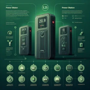 EcoFlow Delta 2 comparison infographic with competing power stations showing superior battery cycle life and charging speed