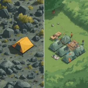 Split screen comparison image for interactive find your perfect tent guide