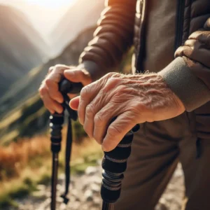 Arthritis-friendly trekking poles - essential hiking gear for seniors with joint pain. Testing image for the best hiking gear for seniors guide.