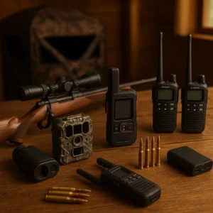 Complete collection of essential deer hunting gear for 2025 season including cameras and communication equipment