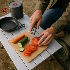 Best multitool for hiking demonstrated in camp kitchen food preparation tasks during field testing