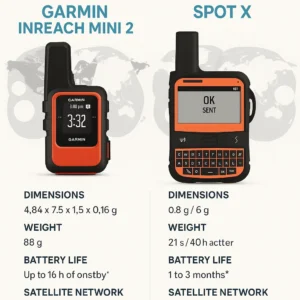 Garmin inReach vs SPOT technical specifications comparison chart - satellite messenger features
