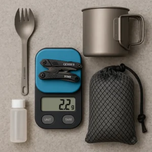 Gerber Dime compact multitool compared to ultralight hiking gear demonstrating weight savings for backpackers