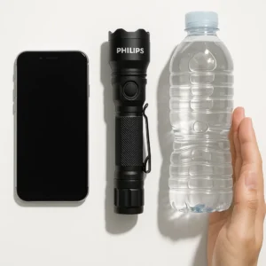 Philips tactical flashlight size comparison with common objects for scale