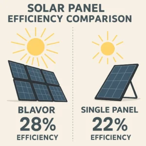 Solar power bank panel efficiency comparison showing BLAVOR 4-panel design versus single panel competitors
