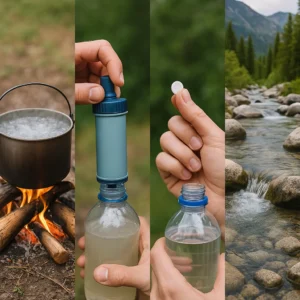 Essential wilderness survival skills for water purification including boiling, filtration and purification tablets