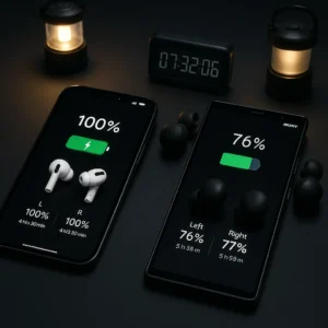 Battery life runtime testing results by the Outdoor Tech Lab team for AirPods Pro 2 vs Sony WF-1000XM5 wireless earbuds