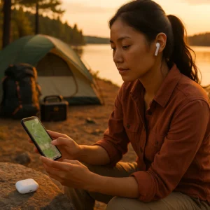 AirPods Pro 2 wireless earbuds in use during outdoor camping trip - portability and durability testing