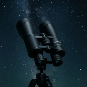 Celestron SkyMaster 15x70 astronomy binoculars on tripod revealing deep-sky objects during camping
