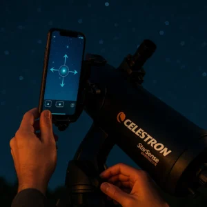 Smart telescope with smartphone guidance system making celestial object location easy for camping astronomers