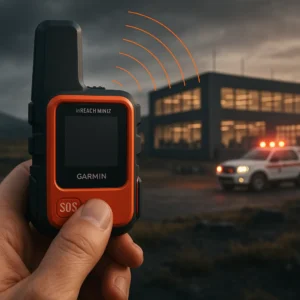 Activating emergency SOS button on Garmin inReach Mini 2 with satellite signal transmission