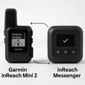 Garmin inReach Mini 2 vs Messenger side-by-side comparison showing size and screen differences