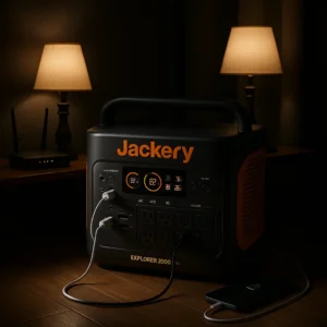Jackery portable power station 2000 v2 providing home emergency backup power during outage