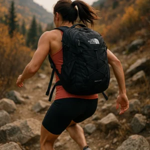 North face backpack Borealis with FlexVent suspension system during mountain hiking