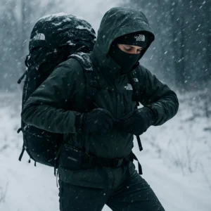 North face hiking gear field testing in Michigan winter conditions by Outdoor Tech Lab