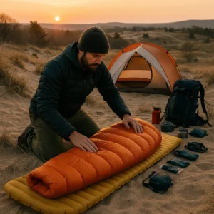 Field testing ultralight sleeping bags in Michigan wilderness for weight and warmth comparison