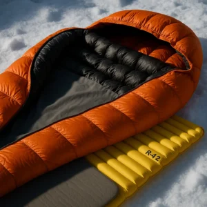 Cold weather sleeping system for winter camping including 0-degree sleeping bag and insulated sleeping pad
