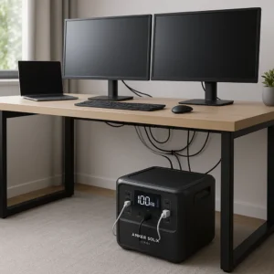 Anker SOLIX C1000 providing UPS backup power for home office workstation setup