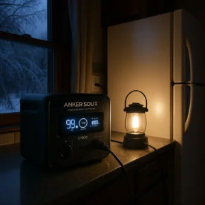Anker SOLIX C1000 providing emergency backup power to refrigerator during Michigan ice storm