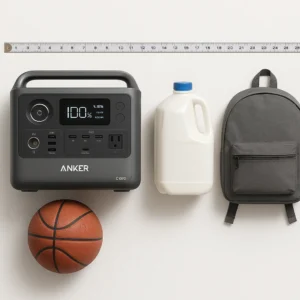 Anker SOLIX C1000 size comparison with household items showing compact 24.9 lb design