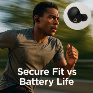 "Bose QC Ultra earbuds with stability bands during workout compared to Sony WF-1000XM5 fit