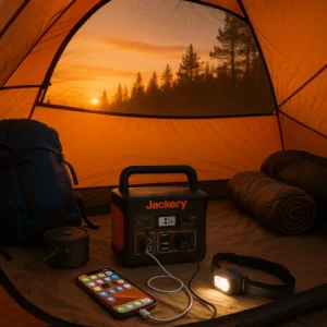 Jackery Explorer 300 powering devices during 3-night Nordhouse Dunes backpacking trip - portable power station review