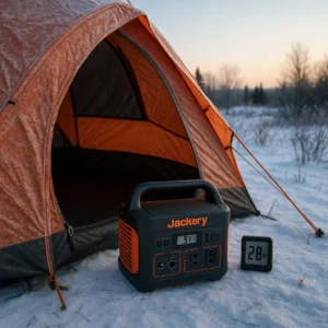 Jackery Explorer 300 cold weather performance test at 28°F - portable power station winter camping