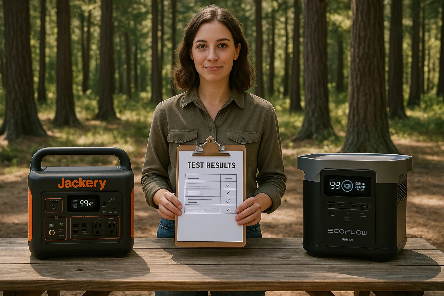 Jackery vs EcoFlow portable power station field test comparison in forest setting