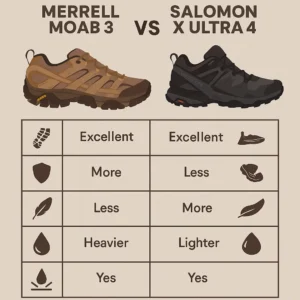 Merrell Moab 3 vs Salomon X Ultra 4 FAQ and feature comparison