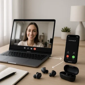 Bose QC Ultra earbuds with multipoint connectivity switching between laptop and smartphone