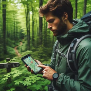 Trail navigation in Michigan wilderness backcountry