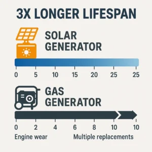 Solar generator 25-year lifespan vs gas generator 10-year lifespan comparison