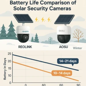 90-day battery life performance solar security camera REOLINK vs AOSU
