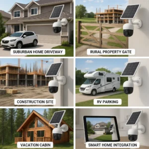 Solar security camera installation scenarios for different property types