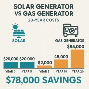 Solar generator vs gas generator 20-year cost comparison showing $78,000 savings