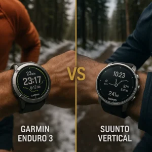 Trail runner wearing Garmin Enduro 3 versus Suunto Vertical during winter ultramarathon training
