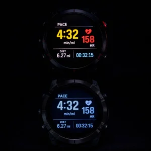 Garmin Fenix 8 AMOLED vs Enduro 3 MIP backlight comparison in pre-dawn darkness showing display visibility