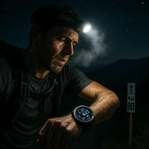 Garmin Enduro 3 showing 92% battery remaining at mile 80 during 100-mile ultramarathon proving extreme endurance