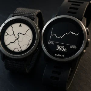 Garmin Enduro 3 vs Suunto Vertical display size comparison showing 1.4-inch vs 1.93-inch screens