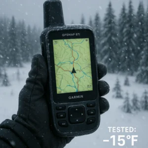 Garmin GPSMAP 67i vs inReach Mini 2 GPS tested in sub-zero winter conditions at -15°F in Northern Michigan showing cold weather performance