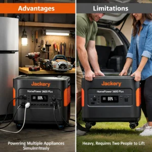 Jackery HomePower 3600 Plus pros and cons - high power output vs premium price and weight